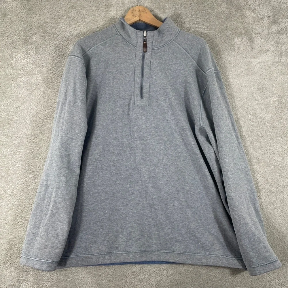 Johnston &‎ Murphy Quarter Zip Pullover Mens 2XL Blue Reversible Mock Neck Logo